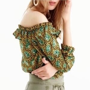 J. Crew Women’s Ratti Elephant Print Blouse Cotton NWT Size 4 Bohemian Milk Maid